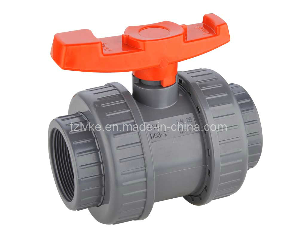 PVC Double Union Ball Valve for Irrigation with ISO9001 (BSPT/NPT)