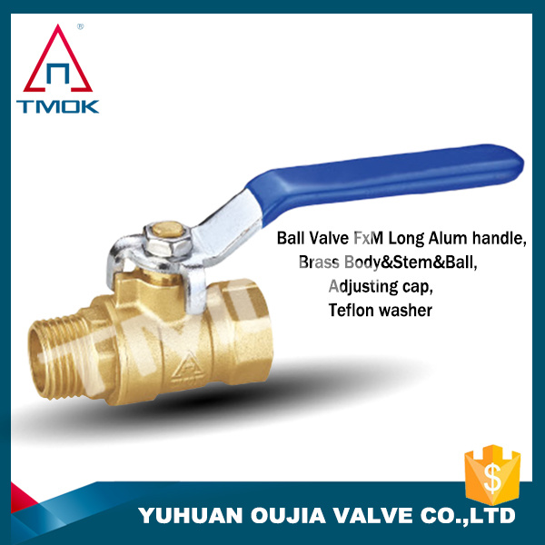 1/2 Inch Brass Hydraulic Nickel-Plated and CE Approved Long Alum Handle Brass Ball Valve