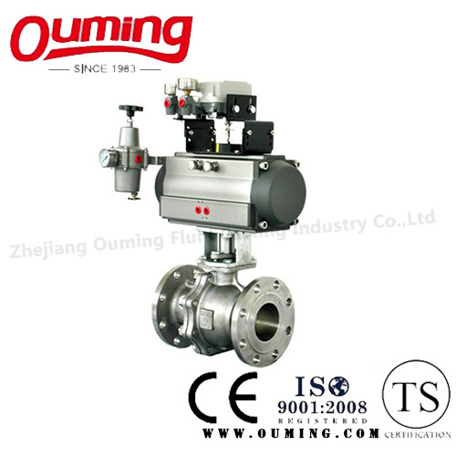 2PC Stainless Steel Flanged Ball Valve with Pneumatic Actuator