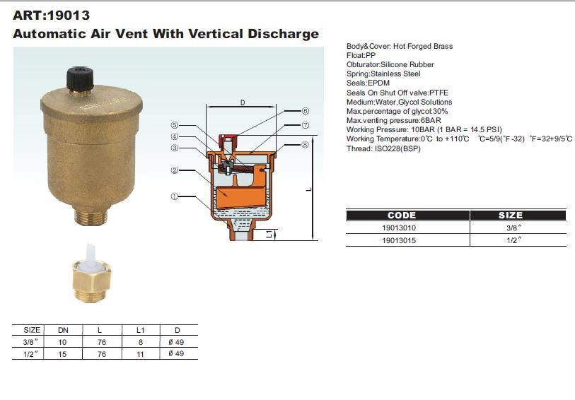 Automatic Air Vent With Vertical Discharge (19013)(ISO9000, SGS, CE)