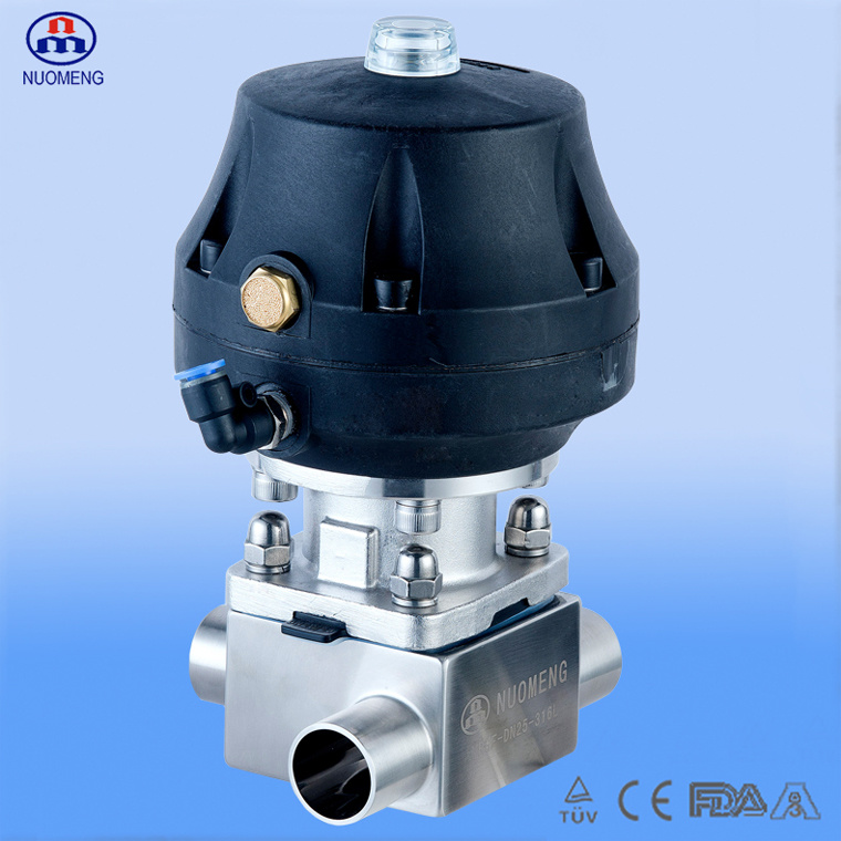 Stainless Steel Forge Three-Way Welded Diaphragm Valve with Plastic Pneumatic Actuator (ISO-No. RG0038)