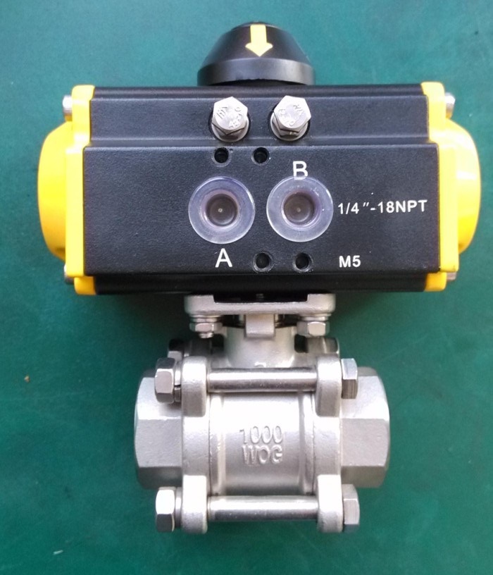 Stainless Steel 3 PC Threaded Ball Valve with Pneumatic Atcuator (DN15-DN200)