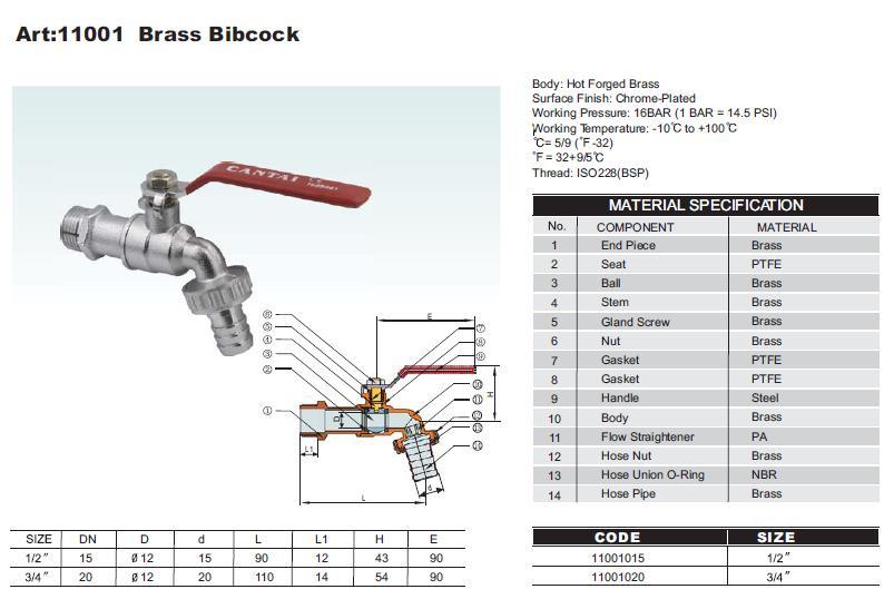 Brass Bibcock (11001)(ISO900, SGS, CE)