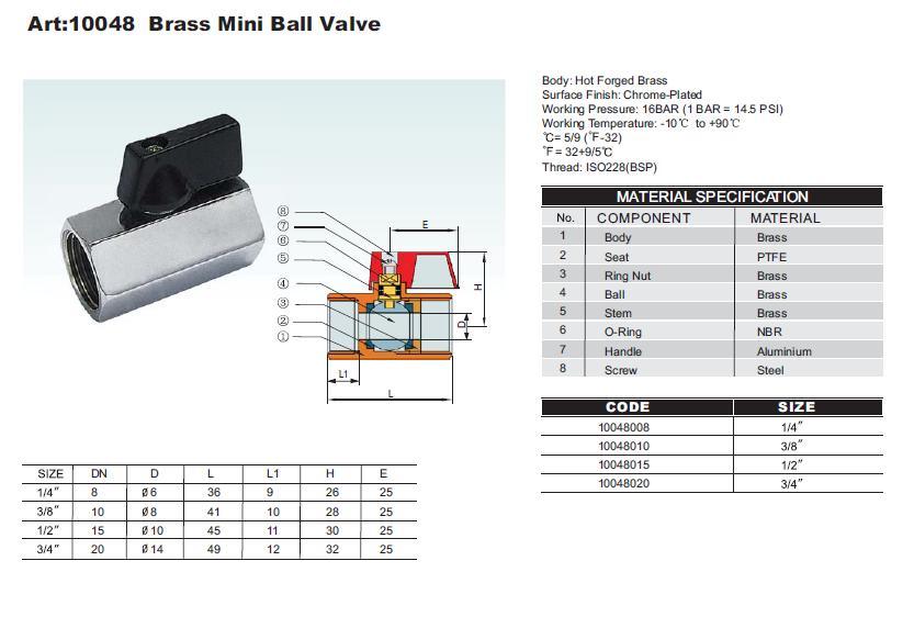 Brass Mini Ball Valve (10048)(ISO9000, SGS, CE)