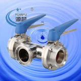 Sanitary 3 Way Butterfly Valve with Threaded Ends (100123)