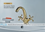 Gold Plating Brass Dual Handles Deck Mounted Basin Faucet ,Kitchen Mixer Sink Taplh8158 Gold