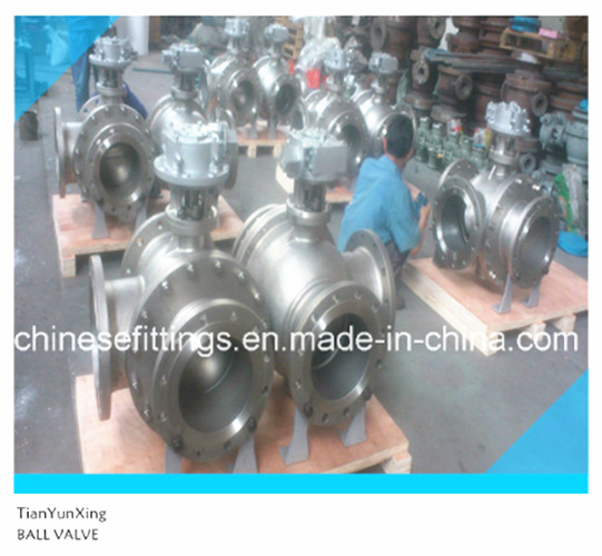 ANSI Gearbox Flanged Three Ways Tee Flow Ball Valve