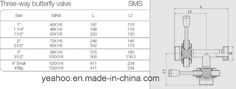 Stainless Steel Sanitary Three-Way Butterfly Valve SMS 1