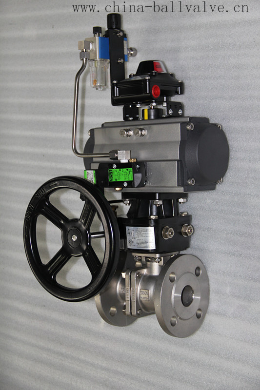 Stainless Steel Pneumatic Ball Valve with Limited Switch Hand Wheel
