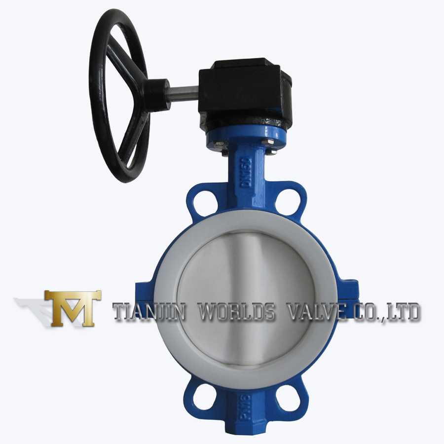 Split Body PTFE Lining Worm Gear Wafer Butterfly Valve