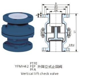 PTFE Lined Lift Check Valve JIS10k