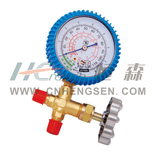 C T-466 G F Brass Three Way Valve with Gauge with Silvery Plastic Handle with Shockproof Air Conditioner Parts Refrigeration Parts Refrigeration Tools