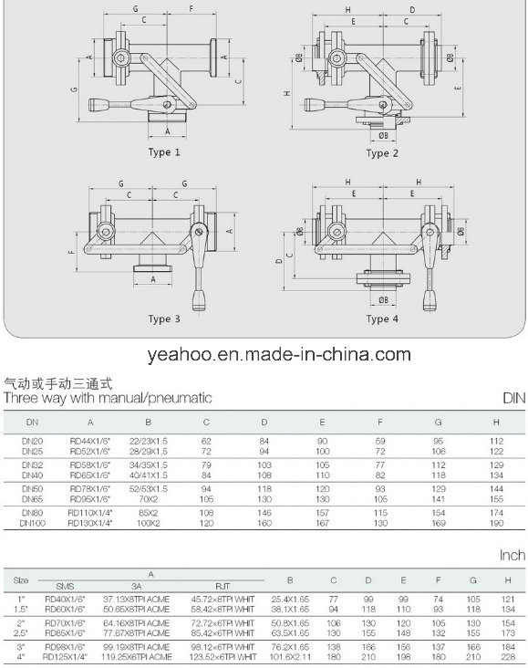 Stainless Steel Sanitary Three-Way Butterfly Valve with Manual Pneumatic