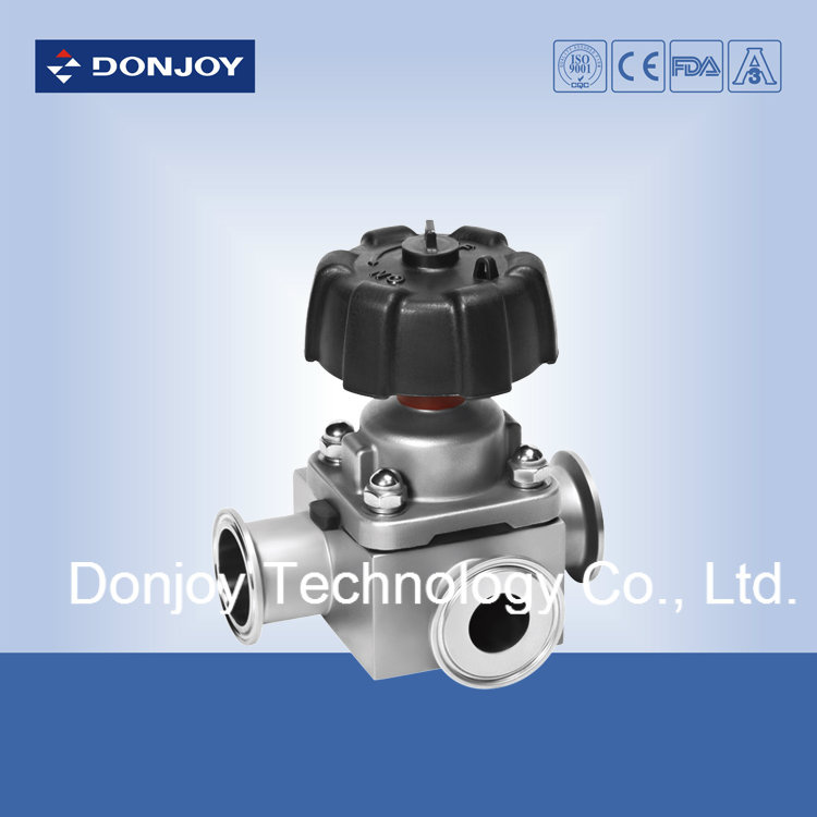 Aseptic Tee Diaphragm Valve Mini Type with Manual Handwheel