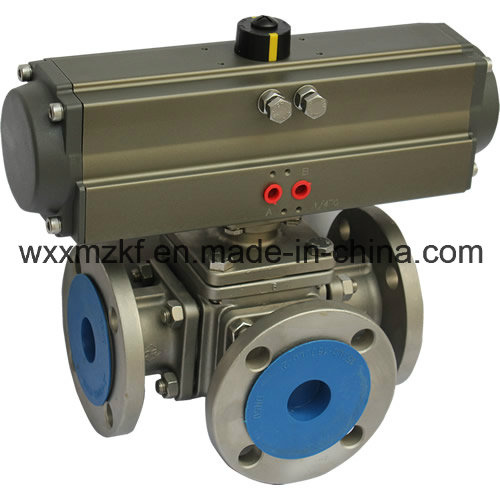 3 Way Ball Valve, 180 Degree Pneumatic Actuator Three Way Ball Valve