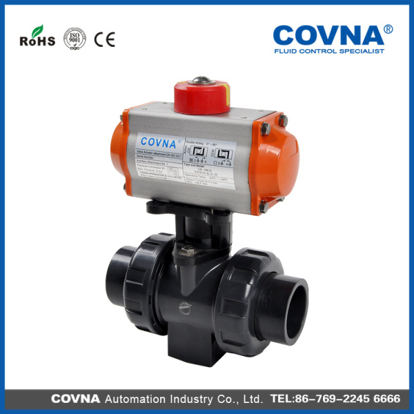 Dn15~Dn50 PVC Plastic Pneumatic Ball Valve for Fluid Treatment