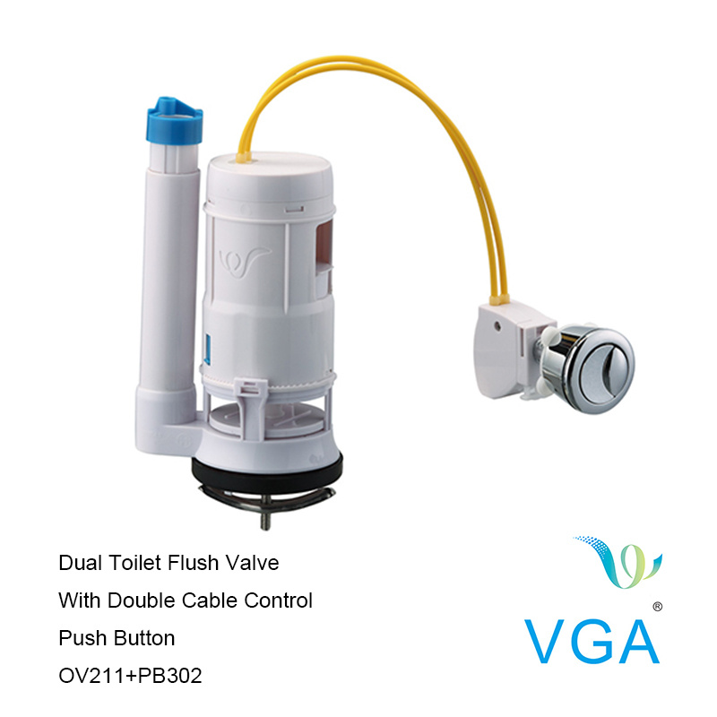 Dual Flush Valve with Cable Push Button Toilet Accessories Ov211+Pb302