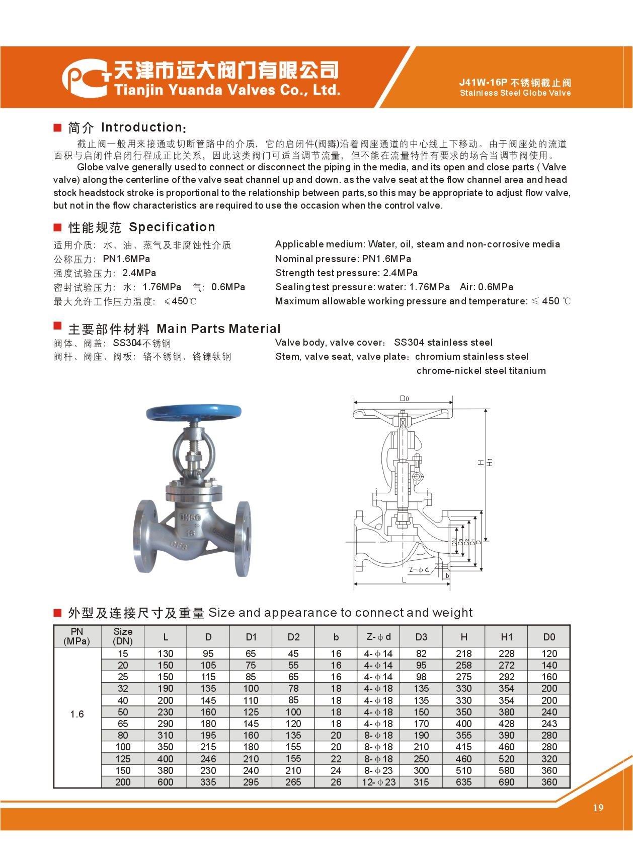 Stainless Steel Globe Valve (J41W-16P)