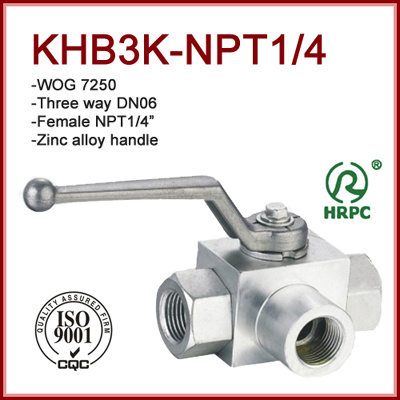 Female Thread 3 Way L Port High Pressure 1/4 Inch Hydraulic Steel Ball Valve 7250psi