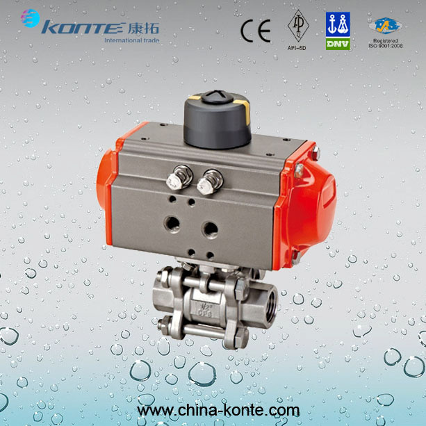 Ss304 3PC Pneumatic Threaded Ball Valve