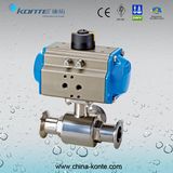 Pneumatic 3 Way Sanitary Ball Valve Ss304 Ss316L