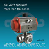 Pneumatic Actuated Three Way Stainless Steel Ball Valve
