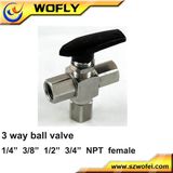 3 Ways Ball Valve for Gas and Oil NPT Threaded